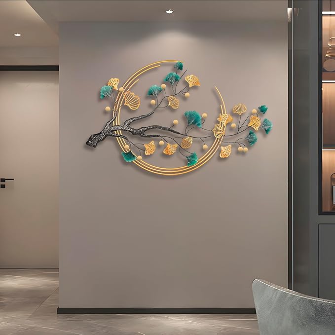 QXSXKJ 3D Metal Wall Art Decor for Living Room Large Modern Wall Sculptures Gold, 59'' Metal Wall-mounted Home Decoration, Creative Ginkgo Décor for Living Room Dining Room Bedroom (ginkgo leaf)