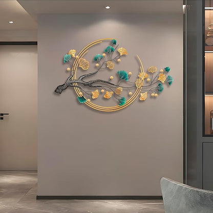 QXSXKJ 3D Metal Wall Art Decor for Living Room Large Modern Wall Sculptures Gold, 59'' Metal Wall-mounted Home Decoration, Creative Ginkgo Décor for Living Room Dining Room Bedroom (ginkgo leaf)