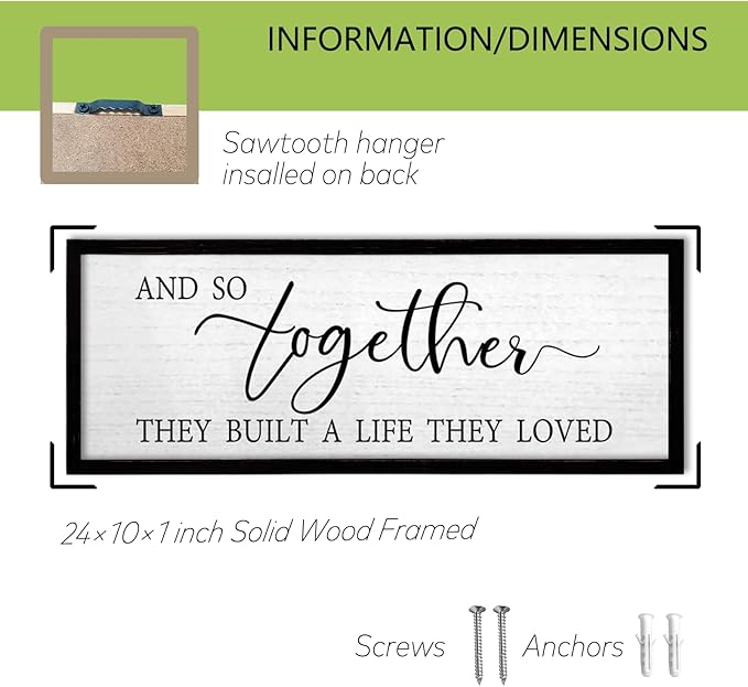 TQianJiang And So Together They Built A Life They Loved Above Bed Wall Decor 24"X10" for Master Bedroom Over Bed Sign Large Wood Framed Wall Hanging Art (Black)