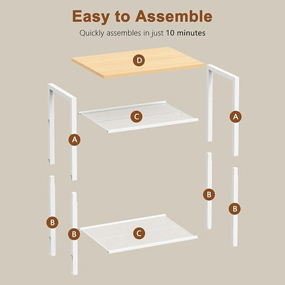 Hoctieon 3 Tier End Table, Telephone Table, Narrow Side Table with Storage, Nightstand for Small Spaces, Metal Frame, for Living Room, Bedroom, Sofa Couch, Hall, Easy Assembly, White and Yellow Oak