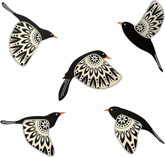 Wooden Bird Wall Decor Set of 5, Scandinavian Folk Art Flying Bird Wall Art, Lightweight Boho Wall Hanging for Living Room Bedroom Hallway Nursery