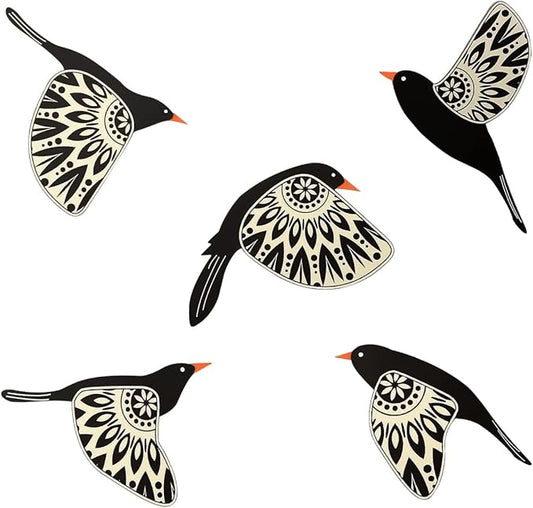Wooden Bird Wall Decor Set of 5, Scandinavian Folk Art Flying Bird Wall Art, Lightweight Boho Wall Hanging for Living Room Bedroom Hallway Nursery