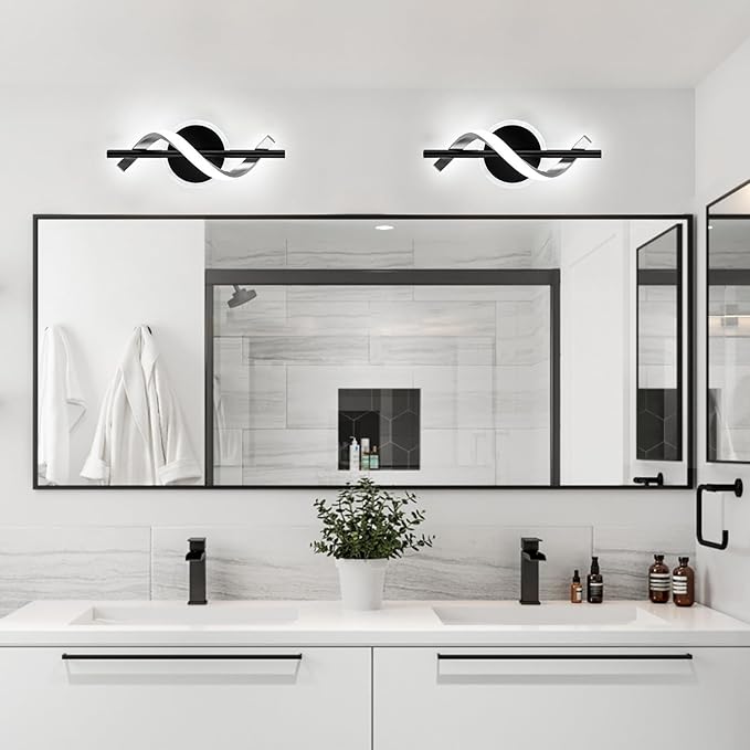 EIDISUNY LED Wall Sconces Indoor, 12W LED Wall Mount Lights, Modern Spiral Wall Lamp, 6000K Cold Light Fixture for Stairs, Living Room, Bedroom, Aisle, Hallway (Cold White, Black)