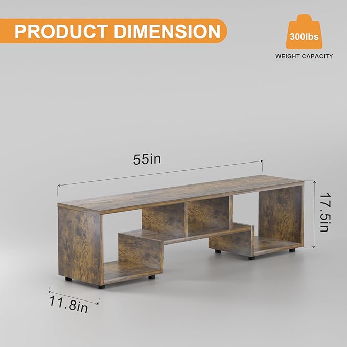 Lightdot TV Stand for TVs up to 55'', Modern Entertainment Center with Storage Open Shelf Large capacity for collection, Media Table TV Console for Living Room/Bedroom/Sofa Cabinet,Easy Assembly-Amber