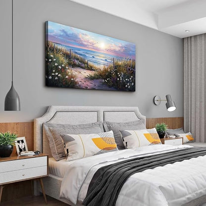 hyidecorart Blue Ocean Artwork Pictures Canvas Wall Art For Living Room Wall Decor For Bedroom Flower Beach Scenery Wall Painting Framed for Office Hotel Wall Decor Modern Posters Home Decorations