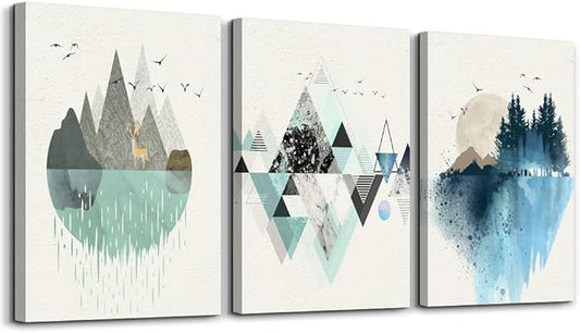 Abstract Geometry Mountain Canvas Art Paintings for Living Room, Family Bedroom, Office Decoration - Large Wall Decor Pictures, 16x24 Inch/3 Piece Set