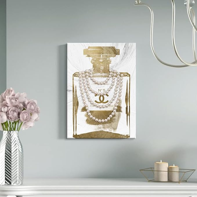 Fashion Glam Canvas Wall Art Vintage Perfume Bottle Picture Modern Luxury Posters Print for Bedroom Make up Room Home Decor 16"x24"