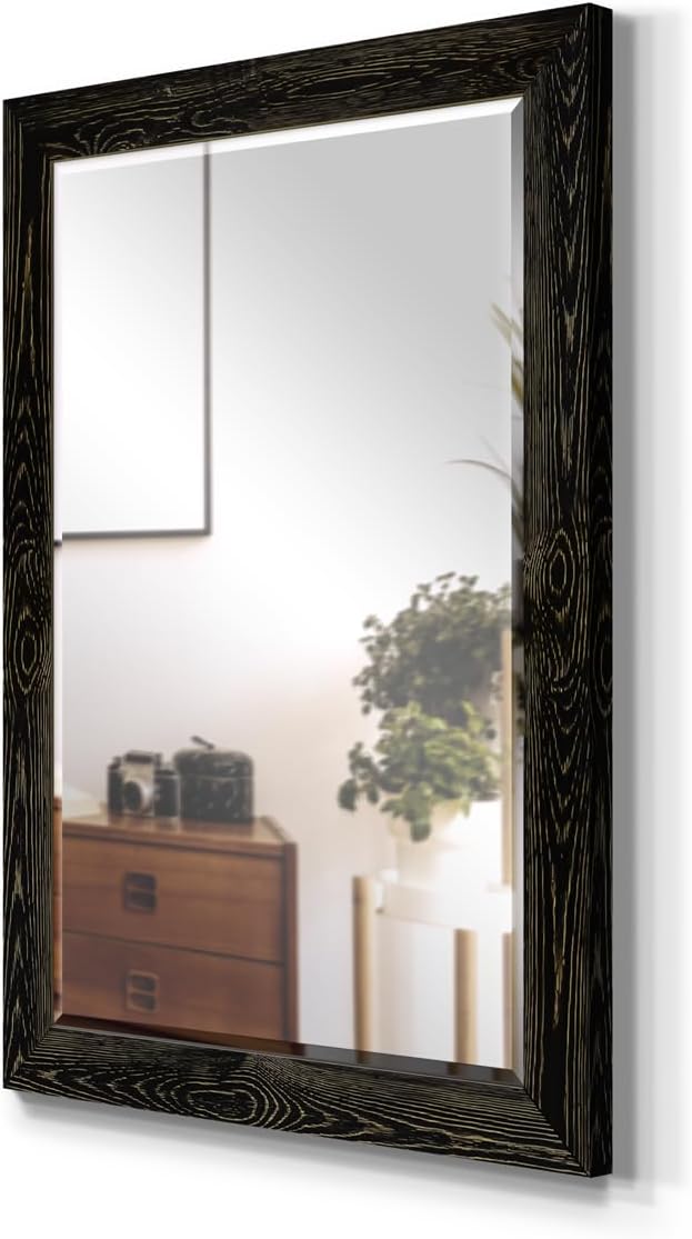 Wexford Home Black Rustic Mirror Rectangular Barnwood Framed Wall Mirror for Home Decor, Vertical or Horizontal Hanging, 41x29
