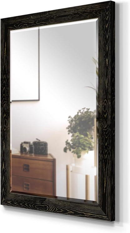 Wexford Home Black Rustic Mirror Rectangular Barnwood Framed Wall Mirror for Home Decor, Vertical or Horizontal Hanging, 41x29