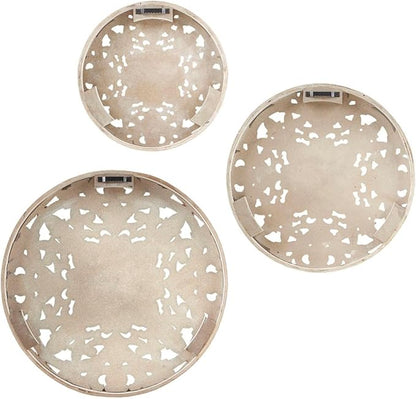 Madison Park Wall Art Living Room Décor - Medallion Trio Real Fir Wood Round Design, Home Accent Modern Kitchen Dining Decoration, Ready to Hang Panel for Bedroom, Multi-Sizes, Natural/White 3 Piece