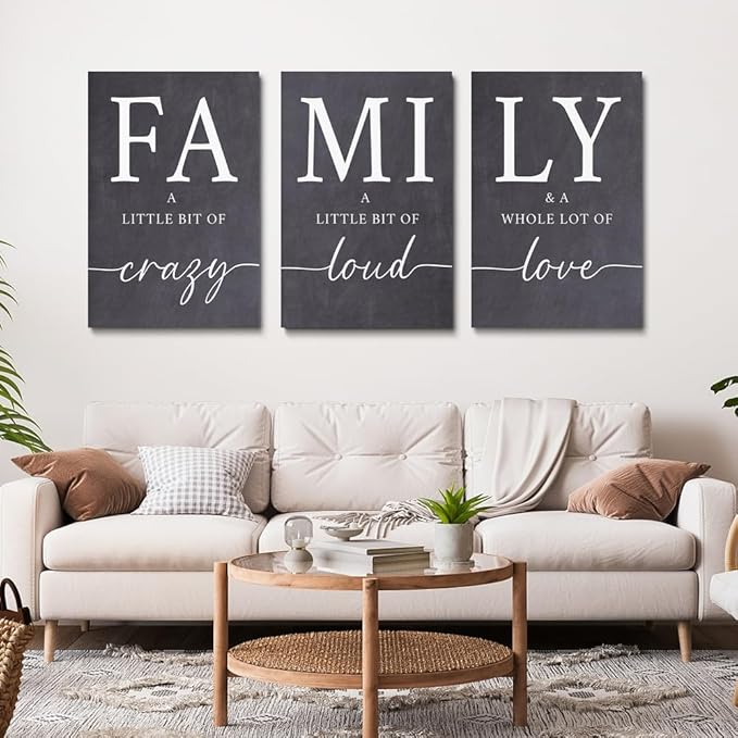 GUBIYU Gray Family Wall Art Set of 3 20"X28" Modern Farmhouse Decor for Living Room, Dining Room, Kitchen, Office, Bedroom