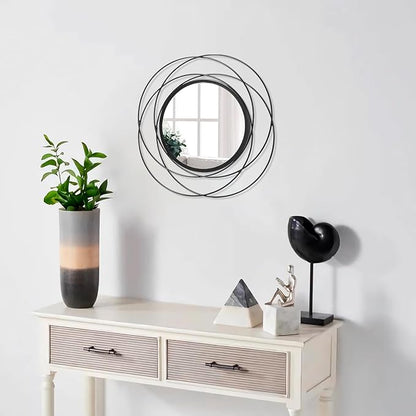 Wall Mirror Mounted Black Small Round Decorative Mirrors, Circle Metal Art Mirror Home for Bathroom Vanity, Living Room or Bedroom 12” x 12”