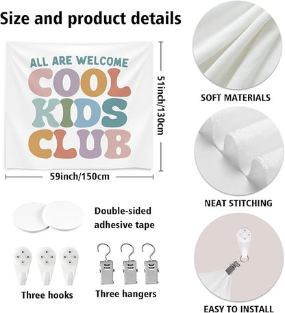 Kids Room Wall Tapestry, All Are Welcome Cool Kids Club Wall Tapestry Backdrop,Colorful Wall Hanging Decor, Inspirational Classroom Banner for Toddler Room, Playroom, Nursery (Colorful-Cool kids)