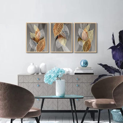 Natural Wood Framed Wall Art For Living Room Large Wall Decorations For Kitchen Bedroom Wall Decor Abstract Leaves Painting Inspirational Pictures Artwork Bathroom Home Decor of 3 Piece Art Prints