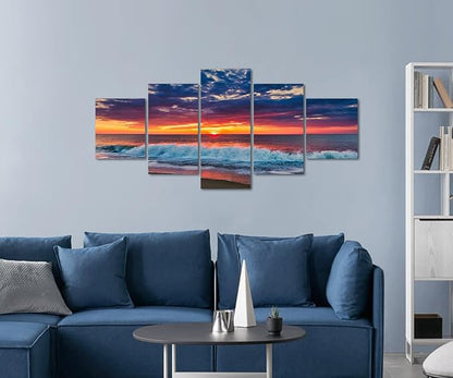 Ocean Decor Canvas Prints Set of 5 Prints Sunset Landscape Poster Cityscape Artwork for Living Room Kitchen Bedroom Decoration Office Home Decor Gift Framed Easy to Hang -50" Wx24 H