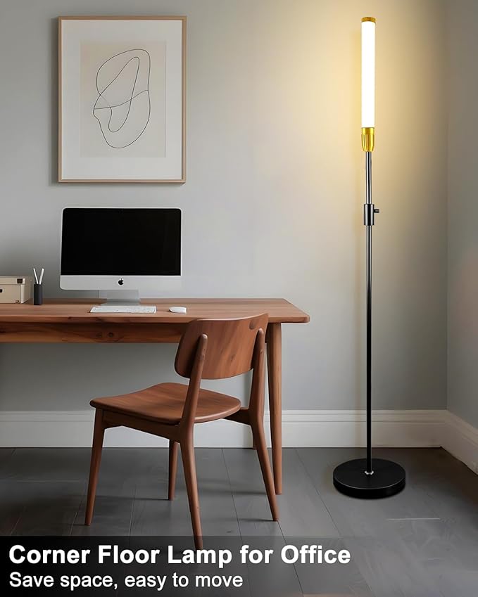 Lightdot 68IN LED Floor Lamps for Living Room, Stepless Dimmable(10-100% Brightness) Modern Standing Tall Lamp with Milky White Cylindrical LampHead,Mid Century Industrial Floor Lamp for Bedroom-Black
