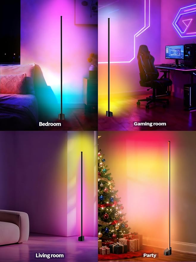 Tyute Corner Floor Lamp, RGB LED Lamp with Smart App and Remote Control Color Changing, Music Sync Ambience Lighting, Mood Lighting with 16 Million Colors for Bedroom Living Room Gaming Room