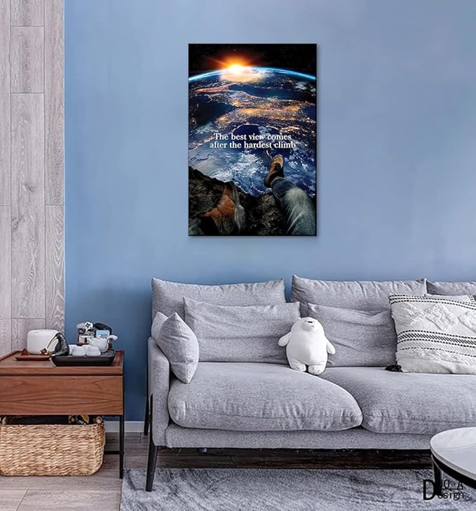 Framed Inspirational Office Canvas Wall Art The Best View Comes After The Hardest Climb Motivational Success Quotes Inspirational Motivational Poster and Prints Canvas Painting Ready to Hang-24"Wx36"H