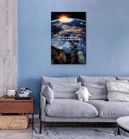 Framed Inspirational Office Canvas Wall Art The Best View Comes After The Hardest Climb Motivational Success Quotes Inspirational Motivational Poster and Prints Canvas Painting Ready to Hang-24"Wx36"H