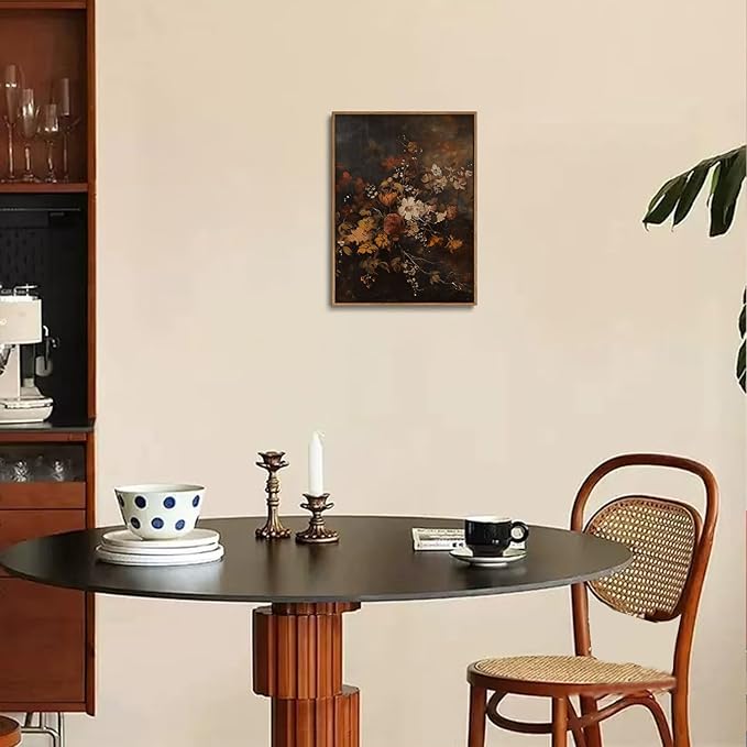 Djmwtb Framed Wall Art Vintage Wall Decor Flower Canvas Art Botonical Pictures Dark Paintings Moody Prints Antique Artwork
