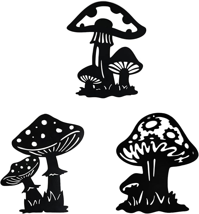 QZGXDECO Metal Mushroom Wall Decor - 3 Pack 9 inches Mushroom Wall Art Decor Hanging Decoration for Indoor Outdoor,Metal Plant Art Sculpture for Home Garden Fence Kitchen Bedroom Bathroom Living Room