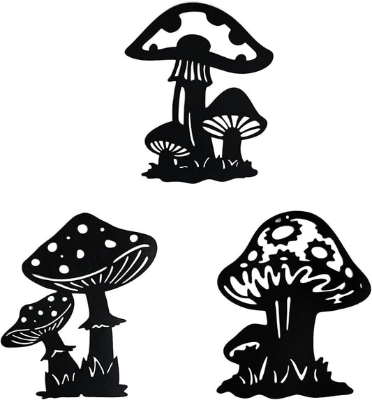 QZGXDECO Metal Mushroom Wall Decor - 3 Pack 9 inches Mushroom Wall Art Decor Hanging Decoration for Indoor Outdoor,Metal Plant Art Sculpture for Home Garden Fence Kitchen Bedroom Bathroom Living Room