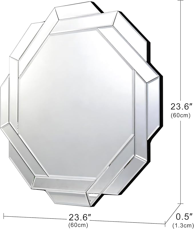 Modern Luxury Decorative Mirror with Beveled Edge,23.6" Octagon Wall Mirror, HD 1:1 Real Reflection, Shatterproof & Velvet Backed, Decor Mirror for Bathroom Living Room Entryway Bedroom ﻿