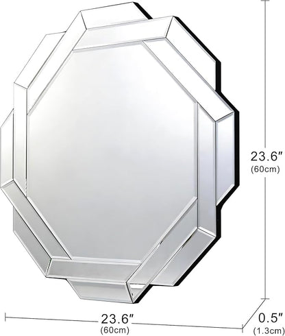 Modern Luxury Decorative Mirror with Beveled Edge,23.6" Octagon Wall Mirror, HD 1:1 Real Reflection, Shatterproof & Velvet Backed, Decor Mirror for Bathroom Living Room Entryway Bedroom ﻿