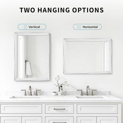 White Wood Effect Framed Wall Mirror, 20x30 Rectangle Mirror, Anti-desilvering Tempered Glass, Sustainable& Sturdy Frame, Farmhouse Mirror, Anti-Rust, 3min Fast Setup for Bathroom Living Room