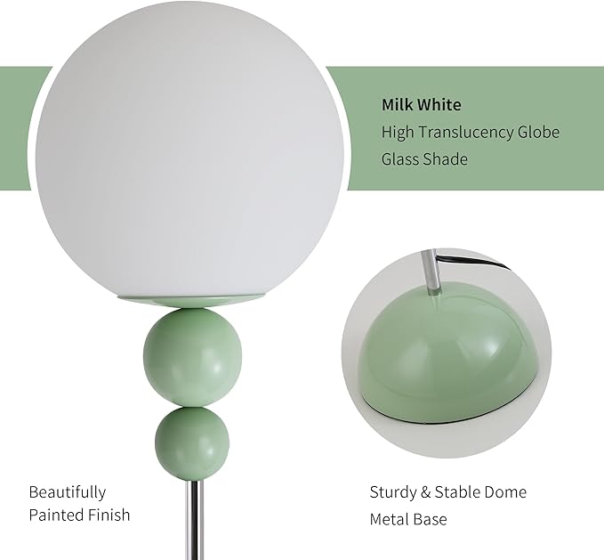 DEC LUCE DECOLUCE LIGHTING Modern Floor Lamps for Living Room, Globe Glass Shade Floor lamp for Bedroom, Standing lamp for Office, Corner(Pastel Green)