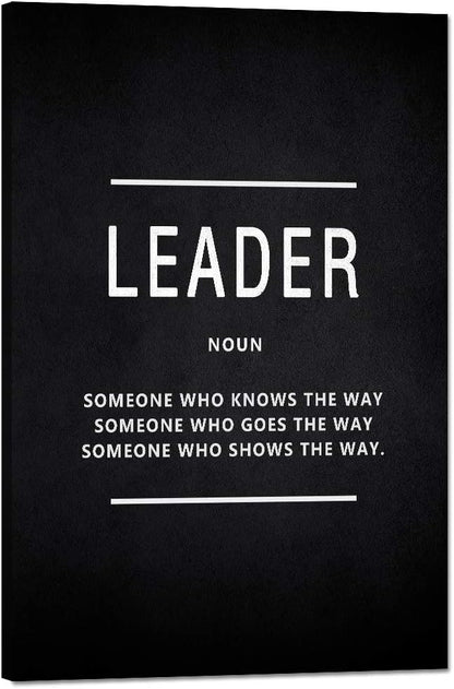 Leader Noun Motivational Wall Art Inspiring Painting Prints on Canvas Inspirational Leadership Entrepreneur Quotes Posters Inspiration Pictures Wooden Decorations Artwork for Office Home (12”Wx16”H)