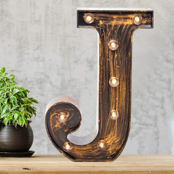 Pooqla Vintage Light Up Marquee Letters with Lights – Illuminated Industrial Style Lighted Alphabet Letter Signs - Coffee Bar Apartment Bedroom Wall Home Initials Decor A-Z