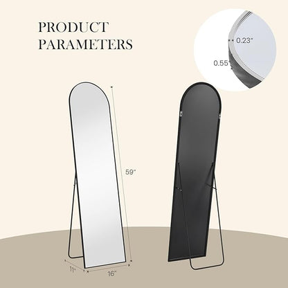 NEWBULIG Arched Mirror Full Length, 16"x59" Body Wall Mirrors with Shatter-Proof Glass, Upgraded Floor Standing Mirror, Hanging or Leaning, with Stand Aluminum Alloy Frame for Home Decor, Black