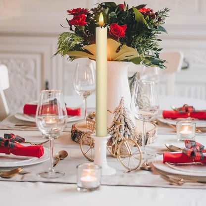 Ivory Flameless Taper Candles Battery Operated with 6H Timer, Real Wax 3D Wick Flickering LED Taper Candles Dinner Wedding Holiday Decor(6 Pack, 0.78 x 9.64 Inches)