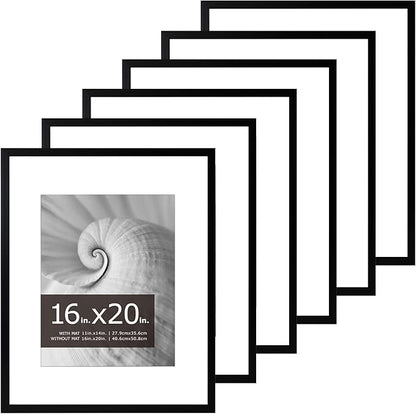brisafe 16x20 Picture Frames Set of 6, Display Pictures 11x14 with Mat or 16x20 without Mat, Wall Gallery Poster Frames, Mothers Day Gifts, Black