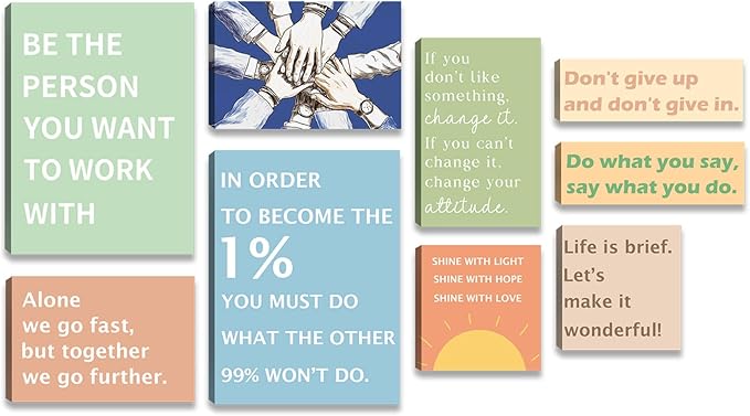 Halioyo Office Wall Art Set of 9, Motivational Canvas Prints for Workplace, Inspirational Teamwork Wall Decor with Positive Affirmations, Ready to Hang Print Poster