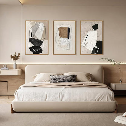 ANHUIB Large Abstract Wall Art Canvas,Black Beige Artwork,Neutral Modern Framed Wall Art, Minimalist Geometric Painting,24x36 Inches Set of 3 for Living Room Bedroom