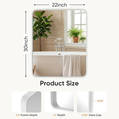 NEWBULIG 22"x30" White Wall Mirror, Bathroom Mirrors for Over Sink, Matte Metal Framed Vanity Mirror with Tempered Glass, Entryway, Living Room, Bedroom