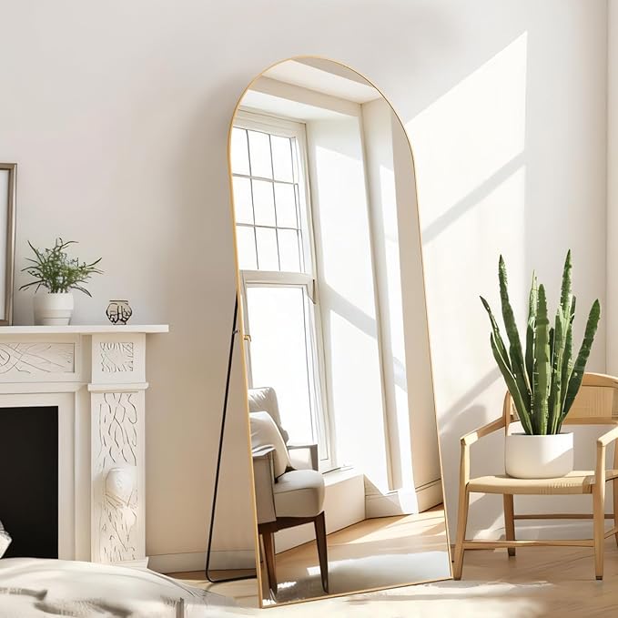 Arched Mirror Full Length, Upgraded 21"x64" Body Wall Mirrors with Shatter-Proof Glass, Floor Standing, Hanging or Leaning, Large Tall Arch Mirror with Stand Aluminum Alloy Frame