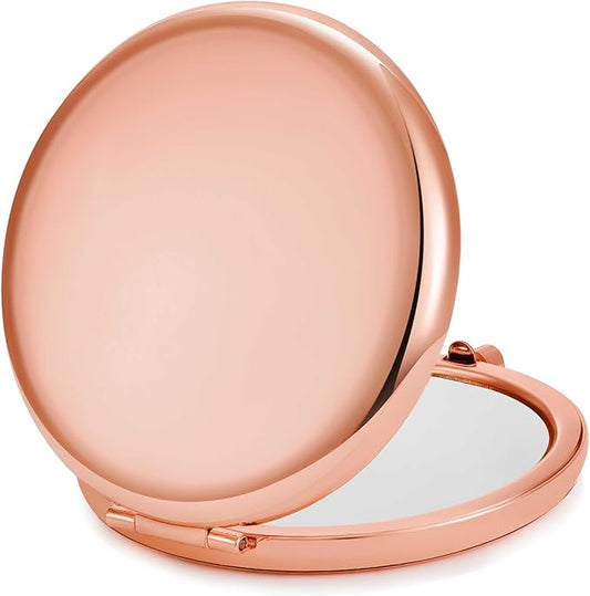 Compact Mirror for Purse, Metal Round Shell, Double-Sided 1X/2X Magnifying, Portable Travel Small Makeup Mirror, Mini Pocket Mirror, Rose Gold, 18 Packs