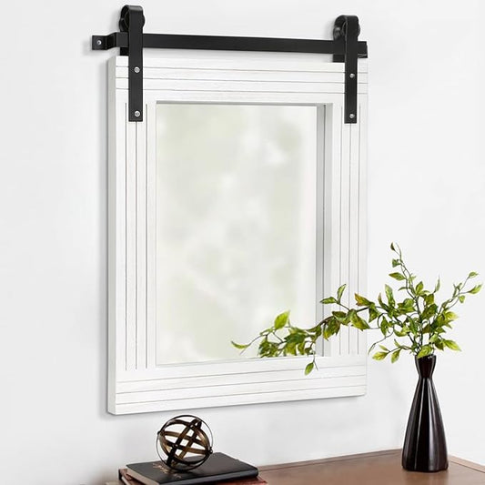 AAZZKANG White Wood Framed Mirror Rectangle Farmhouse Wall Mirror Decor for Bathroom Bedroom Living Room Entryway 20"x16"