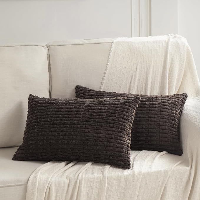 Fancy Homi 4 Packs Decorative Throw Pillow Covers for Living Room Couch Bed, Modern Farmhouse Boho Home Décor Accent Cushion Case, 24" x 12", Dark Brown