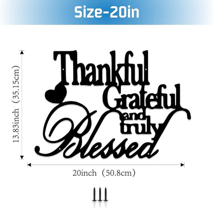 Hppybiry Thankful Grateful Blessed Wall Decor Black Metal Wall Art Thankful Grateful and Truly Blessed Sign Home Decor Entryway Living Room Decoration Signs - 20 Inches
