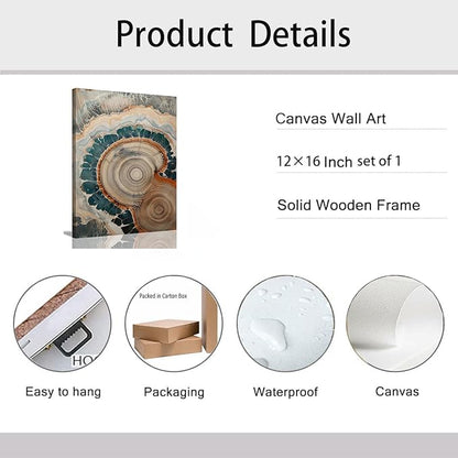IBHJSART Framed Tree Ring Canvas Wall Art Blue Wall Art Wood Stump Painting Prints Modern Minimalist Pictures Neutral Nature Rustic Farmhouse Decor Living Room Bedroom Bathroom Office
