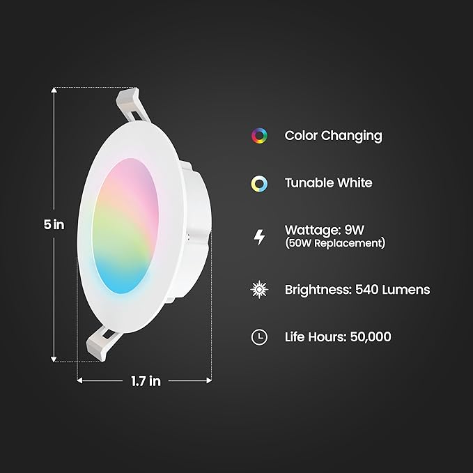 Feit Electric 4" Smart WiFi Recessed Downlight with J-Box, Color Changing RGBW + Tunable White, Compatible with Alexa, Google Assistant & Siri, Dimmable LED Ceiling Light,LEDR4XT/RGBW/CA/AG