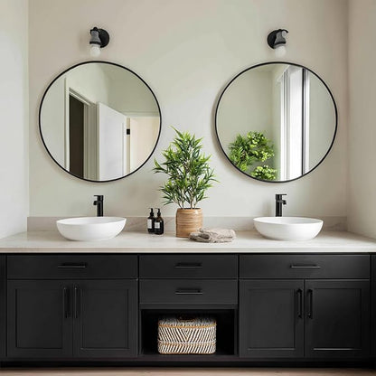 Sunniry Black Round Mirror 24 inch, 2 Pack Black Circle Mirror, Round Bathroom Mirrors Metal Frame for Bathroom, Bedroom, Living Room, Hallway.