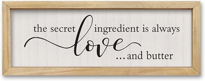 comurdyo Kitchen Wall Decor Simple The Secret Ingredient Is Always Love and Butter Sign 16"×6" Small Modern Farmhouse Dining Room Family Horizontal Hanging Wall Art (Wood)