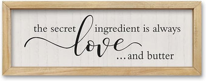 comurdyo Kitchen Wall Decor Simple The Secret Ingredient Is Always Love and Butter Sign 16"×6" Small Modern Farmhouse Dining Room Family Horizontal Hanging Wall Art (Wood)