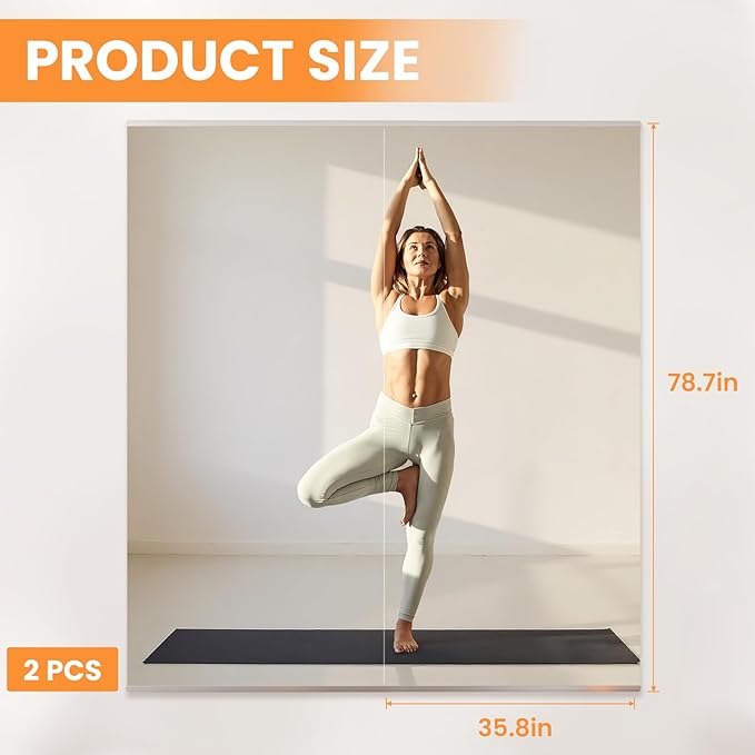 Peegel Home Gym Mirror - 79''x36''(2PCS) Large Frameless Tempered Glass Workout Mirrors for Home Gym Wall,Yoga,Garage,Dance