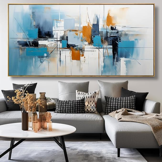 Wall Art Abstract Wall Decor Blue Orange Colorful Canvas Painting Modern Artwork for Living Room Bedroom Dining Room Home Office Decor 30"x60" with Framed